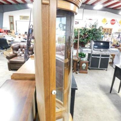 Solid Wood Oak Corner Curio Cabinet with Glass Shelves