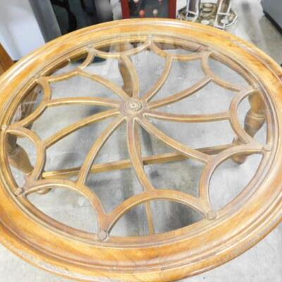 Solid Wood Round Glass Top Coffee Table with Fret Work Design 42