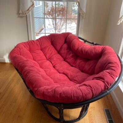 Oversized red chair with wood frame 
