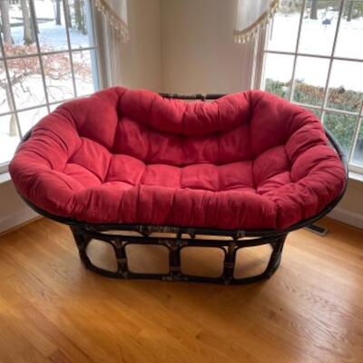 Oversized red chair with wood frame 