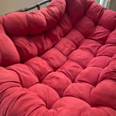 Oversized red chair with wood frame 