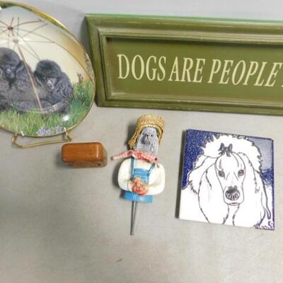 Nice Assortment of Poodle Related Collectibles and Items Including Painted Tile, Plate, Sign, Trinket Box, Etc.