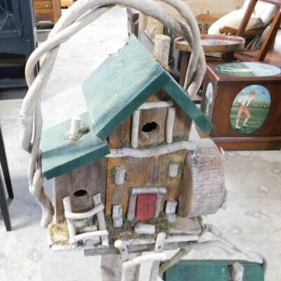 Tall Hand Crafted Twig, Vine, and Wood Bird House Village 47