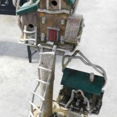 Tall Hand Crafted Twig, Vine, and Wood Bird House Village 47