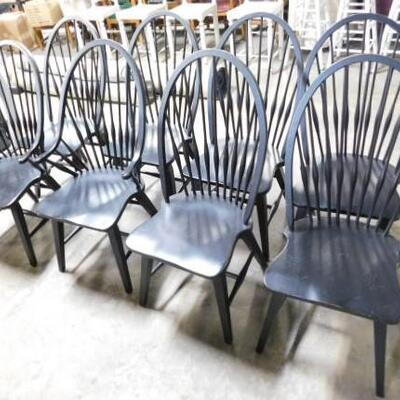 Set of 8 Spindle Back Wood Dining Chairs