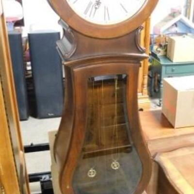 Classic Banjo Body Howard Miller Walnut Cabinet Grandfather Clock with Weights and Pendulum 86