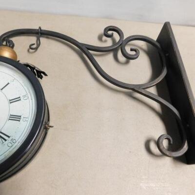 Double Sided Clock with Wrought Iron Blade Arm Wall Mount 