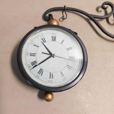 Double Sided Clock with Wrought Iron Blade Arm Wall Mount 