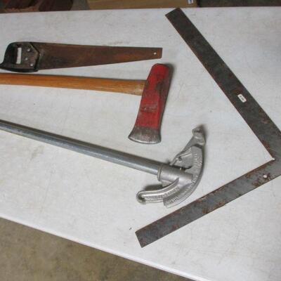 Lot 38 - Tools - Pipe Bender - Axe - Saw - Square