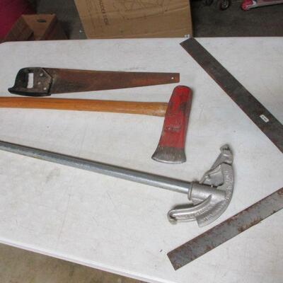 Lot 38 - Tools - Pipe Bender - Axe - Saw - Square