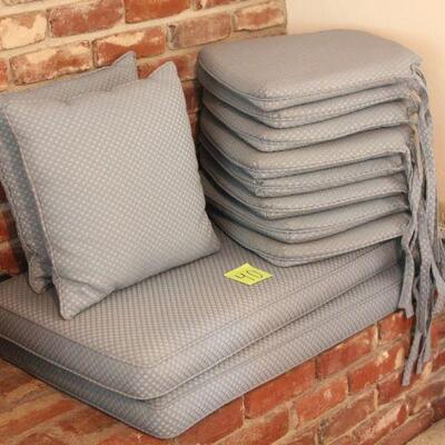 Lot 40 Custom Made Blue Bench Seats, Pillows, Chair Cushions