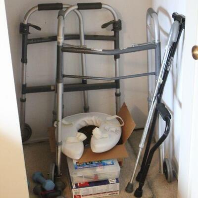 Lot 80 Walkers, Canes, Weights, First-Aid & Other Medical Equipment