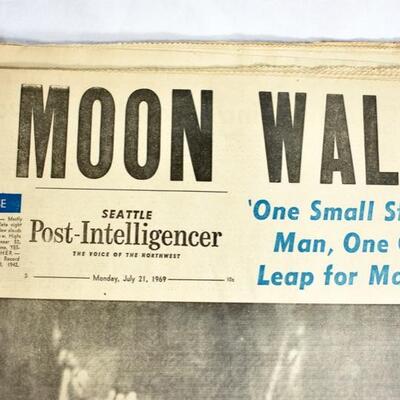 Headline: "MOON WALK, 'One Small Step for Man . . ." July 21, 1969