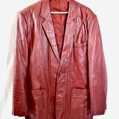 Cognac Leather 2-Button Blazer Jacket Size 44