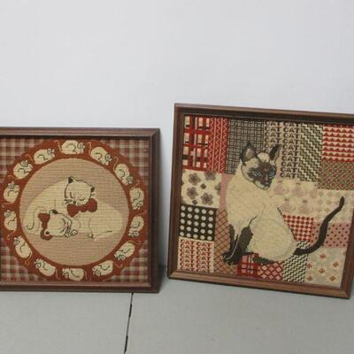 Lot 129 - Framed Embroidered Cat Pictures