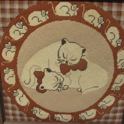 Lot 129 - Framed Embroidered Cat Pictures