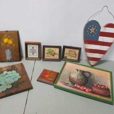 Lot 134 - Framed Embroidered & Wood Wall Art 