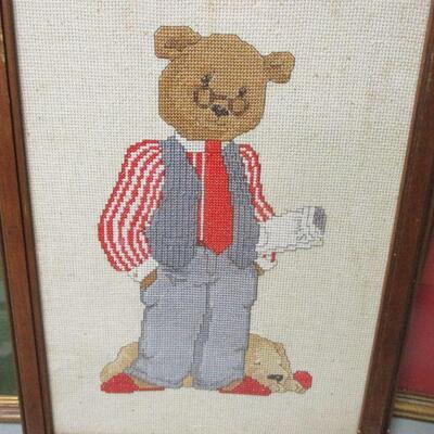 Lot 135 - Framed Embroidered Bear Wall Art
