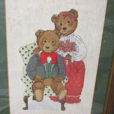 Lot 135 - Framed Embroidered Bear Wall Art