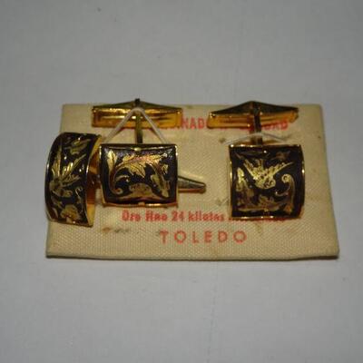 Gold Plated 24K Mens Cufflinks - Beautiful! Damasquinado De Toldeo 24K gold encrusted