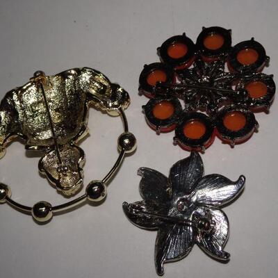 Trio of Misc. Brooches, Clown & Flower Pins