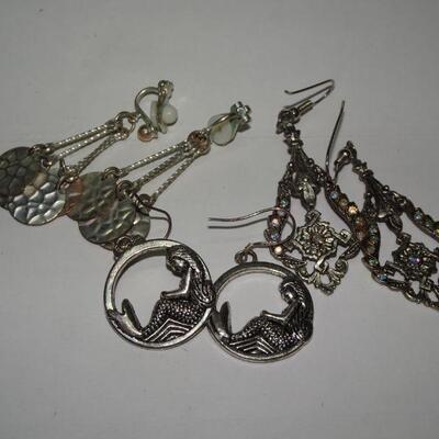 Silver Tone Earring Lot, Dangle, Hook & Clip Mermaids