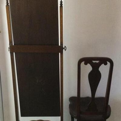 G-102 Mahogany Art Nouveau Vanity Chair and Cheval Mirror 