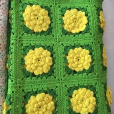F-104 Three Crocheted Floral Throw Blankets