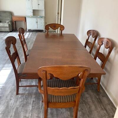Ashley Dining Room Trestle Table with Six Chairs - Excellent Condition 