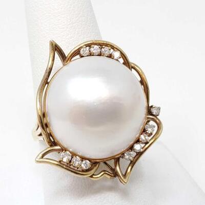 #104 â€¢ 14k Gold Diamond Pearl Earrings- 10.6g