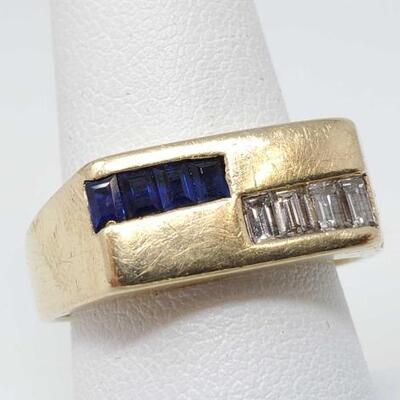#106 â€¢ 14k Gold Diamond and Saphire Ring- 8.9g