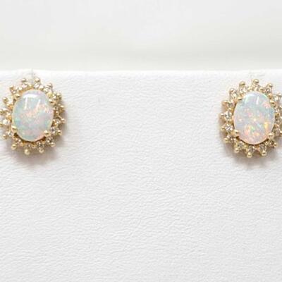 #118 â€¢ 14k Gold Diamond Opal Earrings- 3.3g