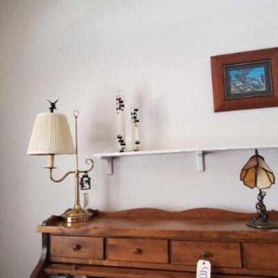 #4022 • 3 Pieces of Framed Artwork, Desk Lamps, Floor Lamp, Galileo Thermometers and More!