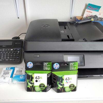 #5010 • HP OfficeJet 4650 Printer, Brother Label Maker, Ink Cartridges, And Paper Shredder