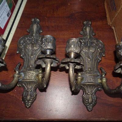 2 Cast Metal Victorian Style Candle Wall Sconces 