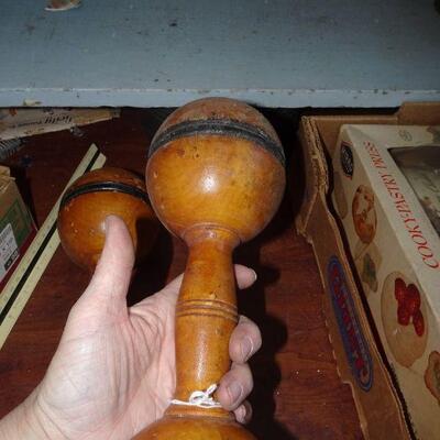 Vintage Wood Barbells, Circus Bar Bells, Props 
