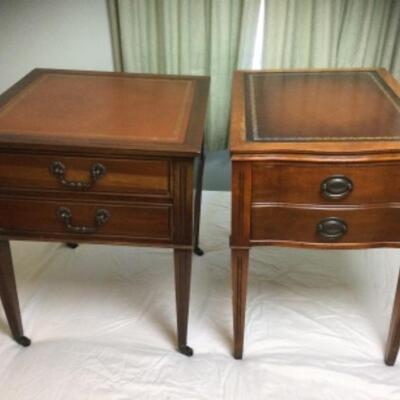 E-109 Pair of Cherry Leather End tables