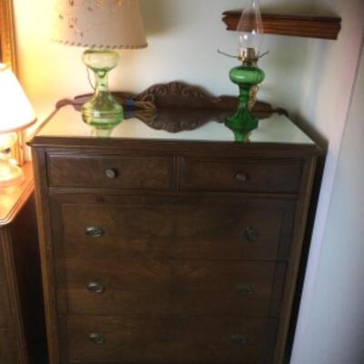 E-111 Pair of Depression Dressers with Lamps and MIrror