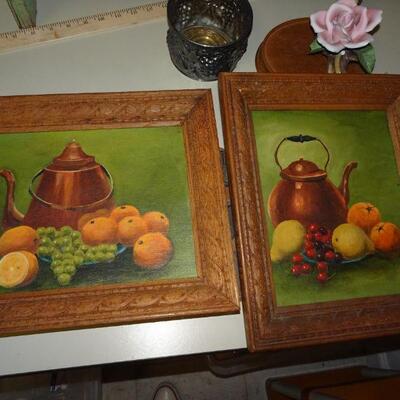 2 Fruit Oil Paintings - Copper Kettles & Fruit 