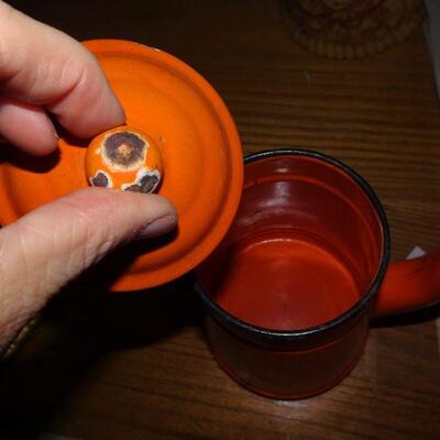 Brilliant Enamel Orange Coffee Kettle, Great Kitchen Decor 