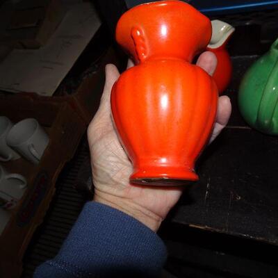 Vibrant Orange & Green Pitchers & Vases (5) pieces 