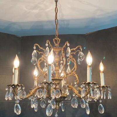 J-114 Brass and Crystal Chandelier 