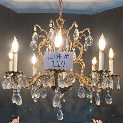 J-114 Brass and Crystal Chandelier 