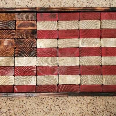 Lot 33:  Wall Art: Wall Clock, unframed prints, an American flag made from wood blocks, Jesus and more.