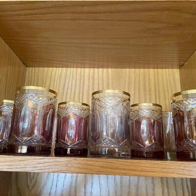 8 antique gold rimmed glasses 