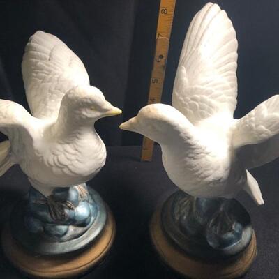 3 White Bird Figurines - Kissing Doves, GEI 1997 Figures