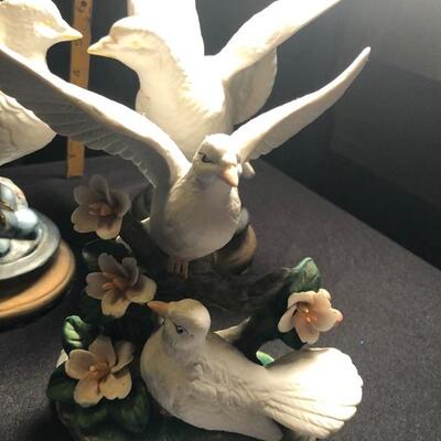 3 White Bird Figurines - Kissing Doves, GEI 1997 Figures