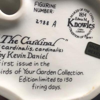 Edwin Knowles Porcelain "The Cardinal" By Kevin Daniel Figurine Numbered 2738 A