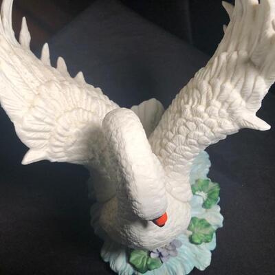 Beautiful Swan w/ Open Wings on Water Figurine