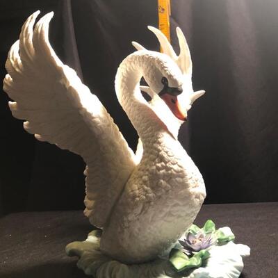 Beautiful Swan w/ Open Wings on Water Figurine